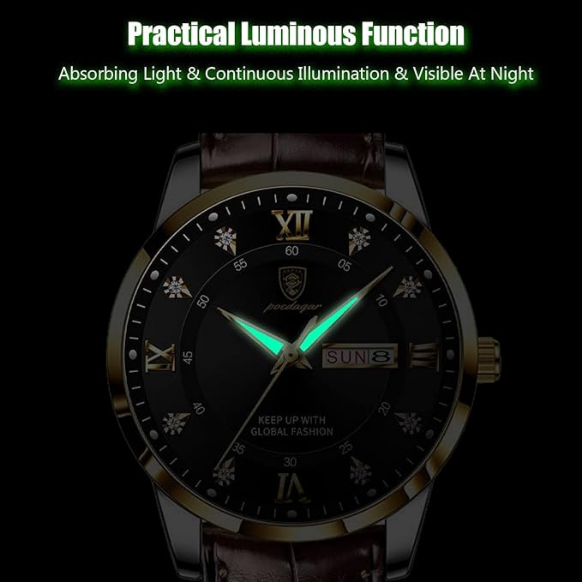 POEDAGAR PREMIUM Quartz Watch with Leather Strap